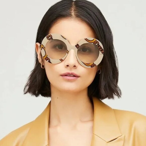 NEW GUCCI SUNGLASSES, GUCCI ROUND OVERSIZED GOLD NUDE GUCCI WOMEN EYEWEAR - Picture 1 of 3